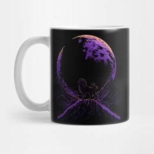 Retrowave Roaring Lion At Night Mug